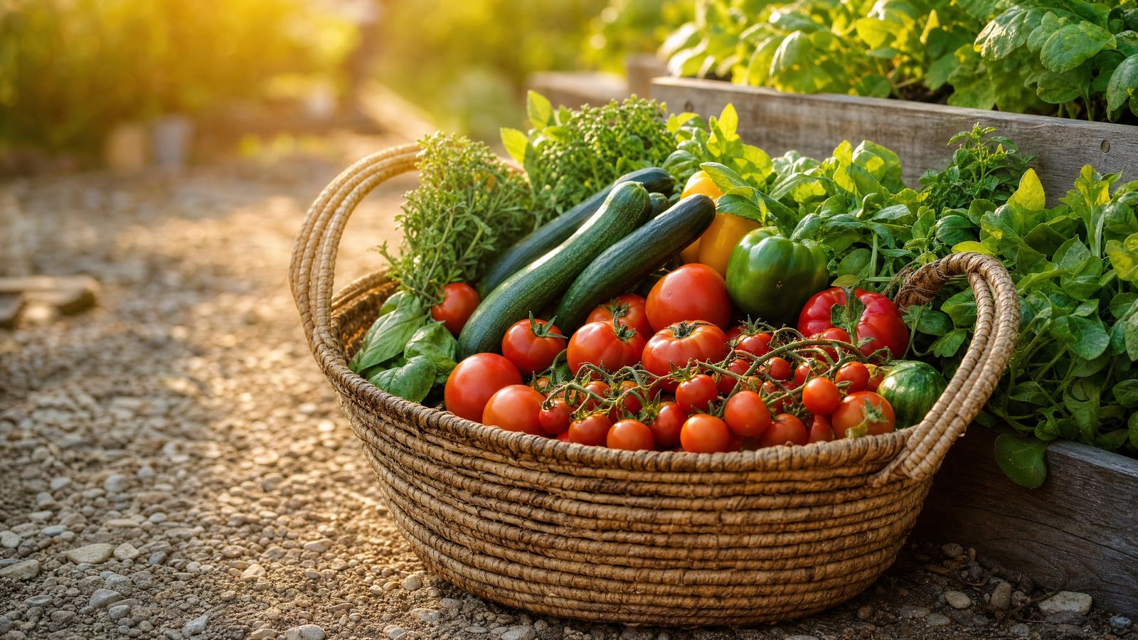 Fresh harvest basket from the garden
